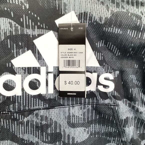 Youth Adidas New with Tag Fleece Hoodie Black/Gray/white size‎ 4 - Picture 3 of 7